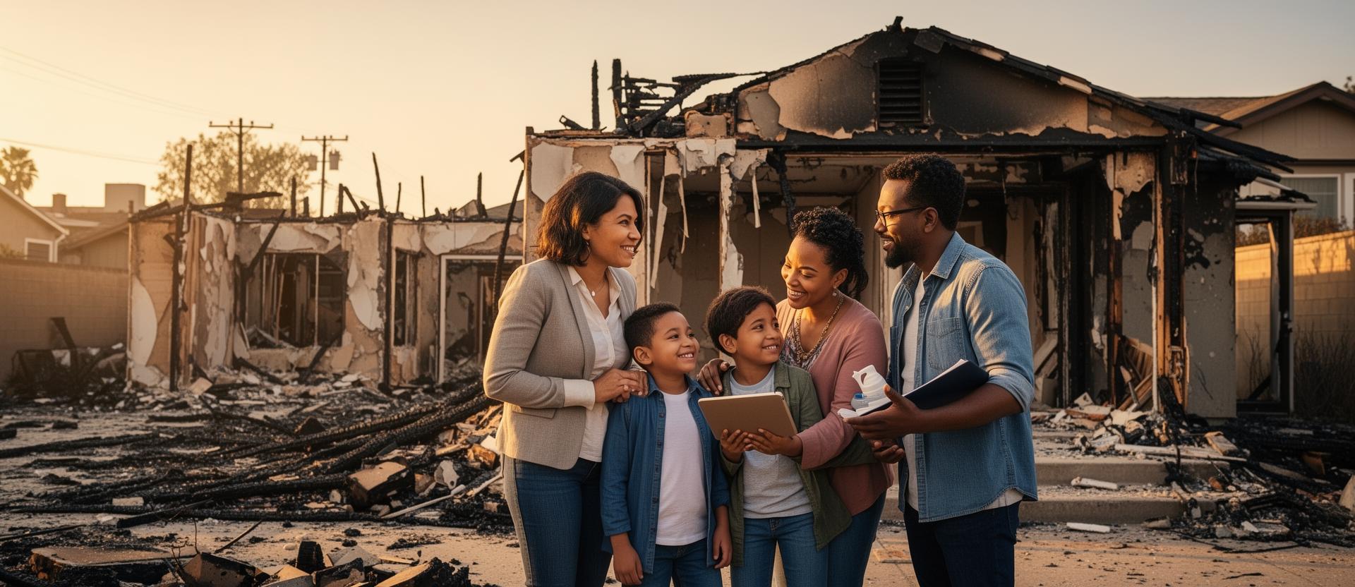 Family reviewing temporary housing options after wildfire